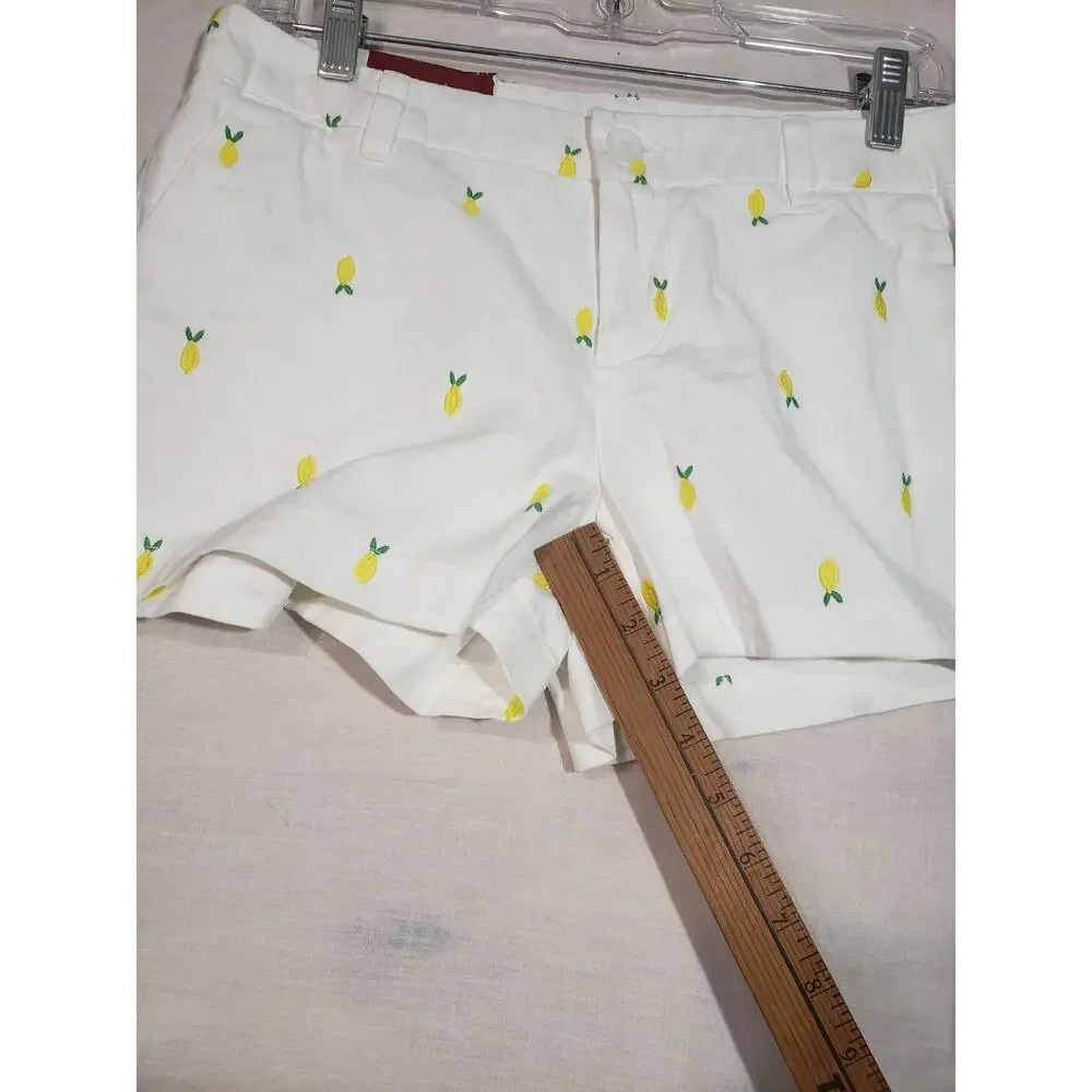 Merona Green White Lemon Pattern Casual Chino Shorts Sz 4 R309